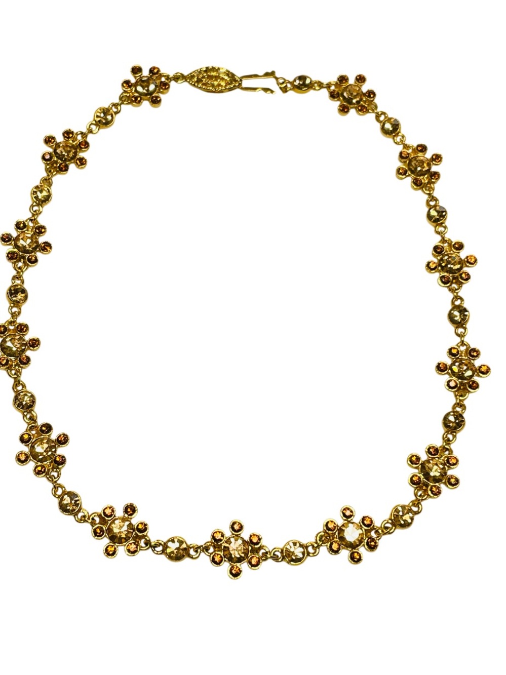 Stunning Gold Crystal Floral Cluster Link Gold Tone Choker Necklace
